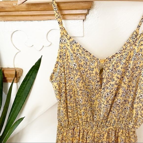 ROW.A Yellow Floral Print Spaghetti Strap Asymmetric Button Jumpsuit Size S - Picture 5 of 10